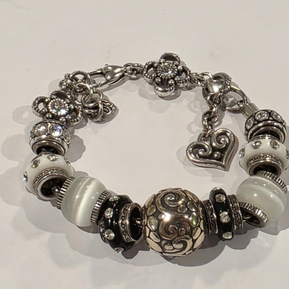 Brighton Loaded Silver‎ White And Black Crystal Charm Bracelet - Picture 2 of 11